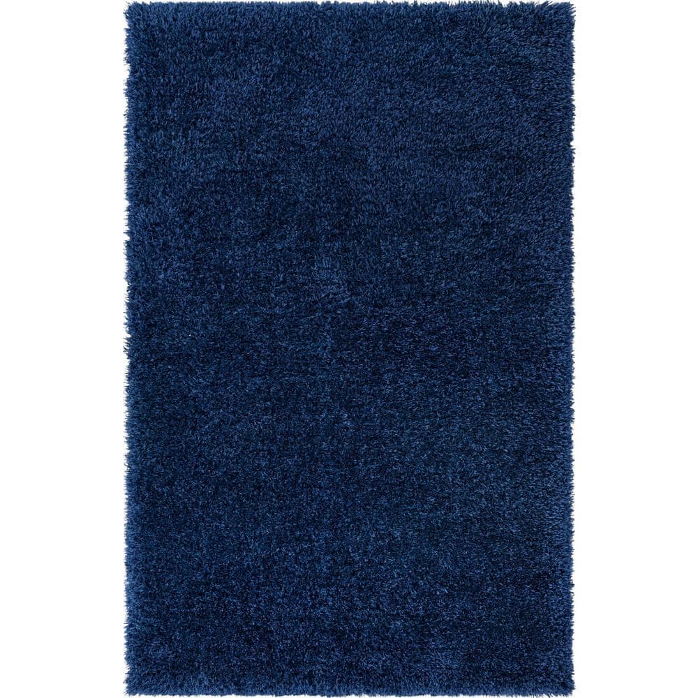 Aegean Blue Rectangular Shag Synthetic Area Rug 5'1" x 8'
