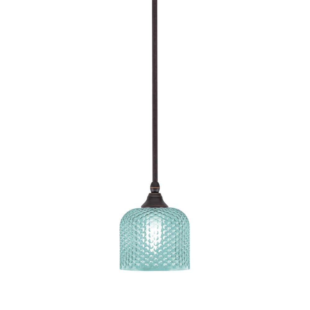 Sparta 100-Watt 1-Light Dark Granite Shaded Pendant Light with Turquoise Gl