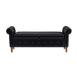 Black PU Leather Storage Bench 24.1 in. H x 63 in. W x 22.1 in. D