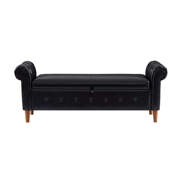 Wateday Black PU Leather Storage Bench 24.1 in. H x 63 in. W x 22.1 in. D