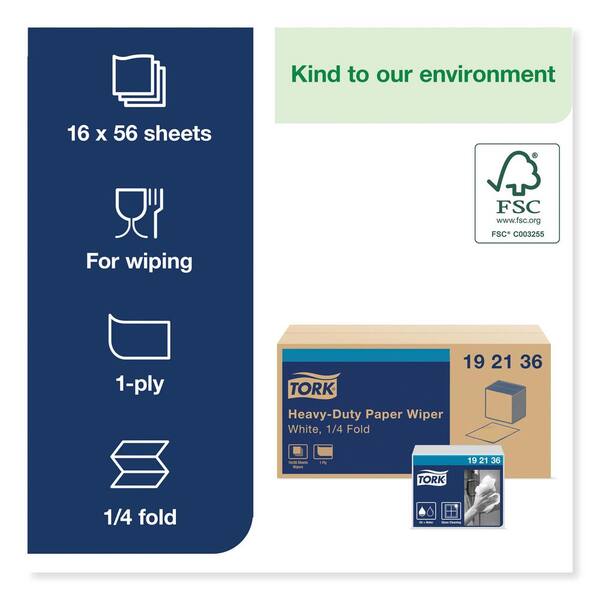 Heavy-Duty Paper Wiper 1/4 Fold, 1-Ply, 12.5 x 13, White, 56/Pack, 16 Packs/Carton Heavy-Duty Paper Wiper 1/4 Fold, 1-Ply, 12.5 x 13, White, 56/Pack, 16 Packs/Carton