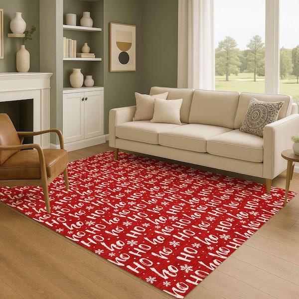Mayfield Premium Machine Washable Abstract AMF1814 Red 8 ft. x 10 ft. Area Rug