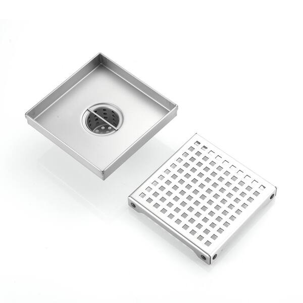 RELN 8 in. x 8 in. Stainless Steel Square Shower Drain with Wave