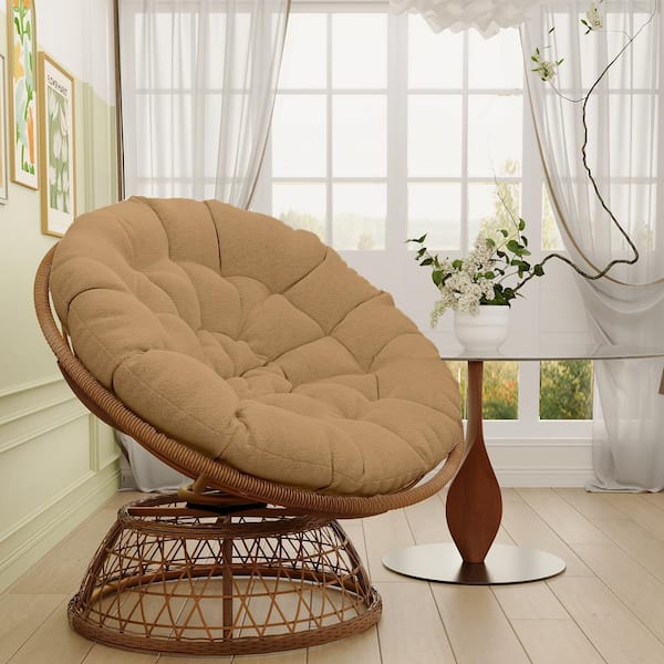 Wicker Outdoor Lounge Chair Papasan Chair with Camel Cushion and