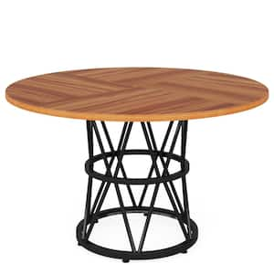 Roesler Rustic Walnut Wood 48 in. Pedestal Dining Table Seats 4-People, Round Kitchen Table Circle Dinner Table