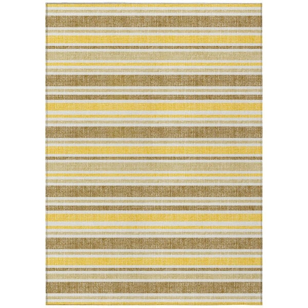 Brown, Orange 5 ft. x 8 ft. Woven Striped Polyester Rectangle Indoor / Outdoor Area Rug
