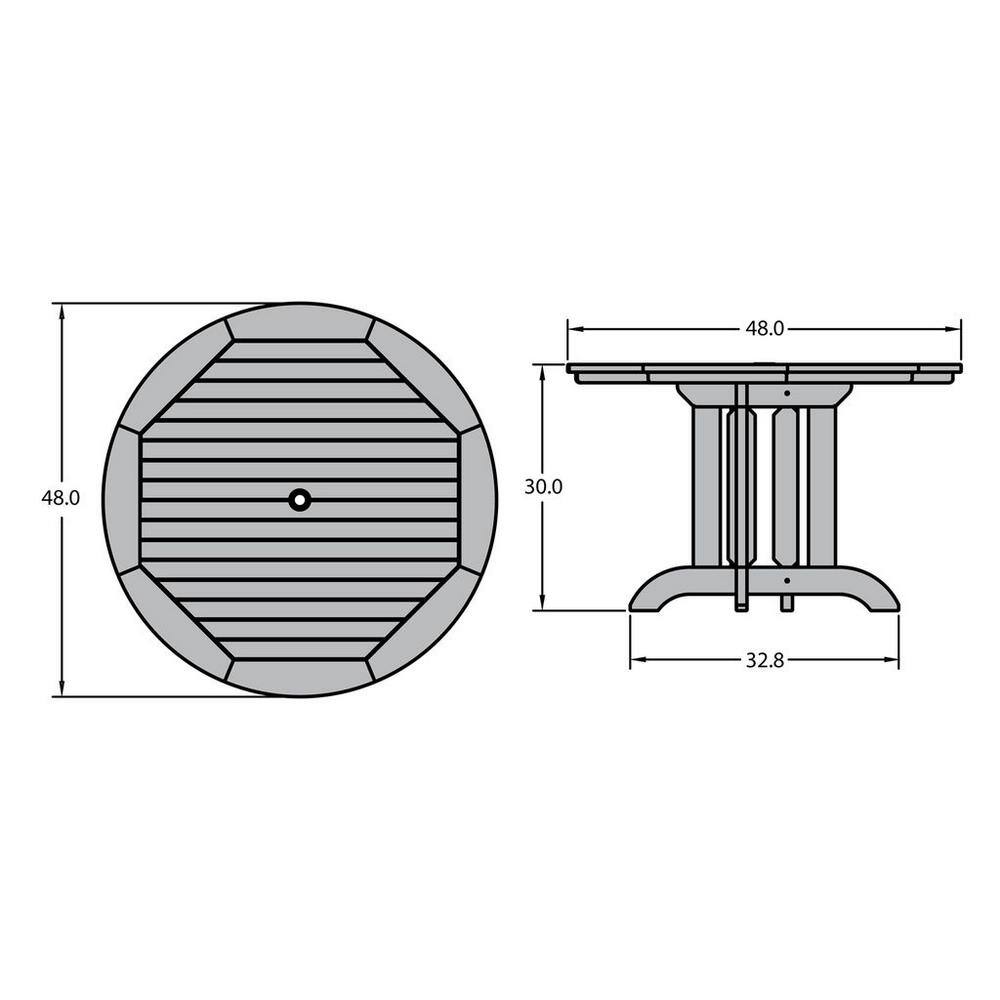 Gray Teak Round Outdoor Dining Table with Stainless Steel Hardware