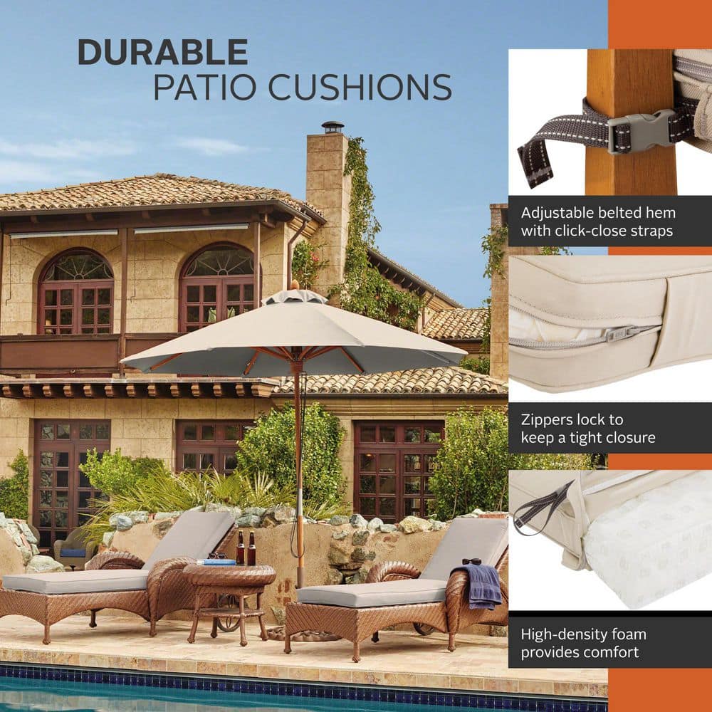 Antique Beige Water-Repellent Outdoor Chaise Lounge Cushion, 72 x 21