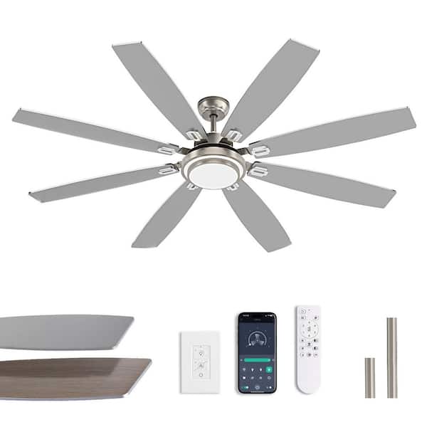 Unbranded 72 in. Smart Indoor Brushed Nickel Standard Ceiling Fan with Dimmable LED Light and Remote Included