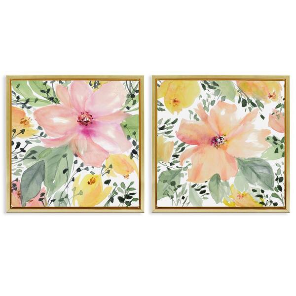Stupell Industries Large Pink and Coral Bloom by Lanie Loreth 2 Pieces Gold Floater Frame Nature Graphic Art Print 18 in. x 18 in.