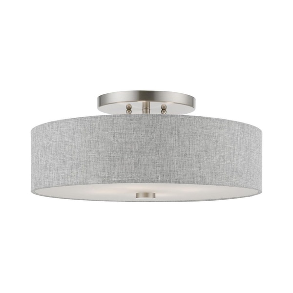AVIANCE LIGHTING Parkett 18 in. 4-Light Brushed Nickel Semi-Flush Mount with Urban Gray Fabric Shade with White Color Fabric Inside