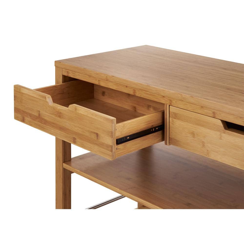 Sleek 48" Bamboo and Stainless Steel Kitchen Island with Casters