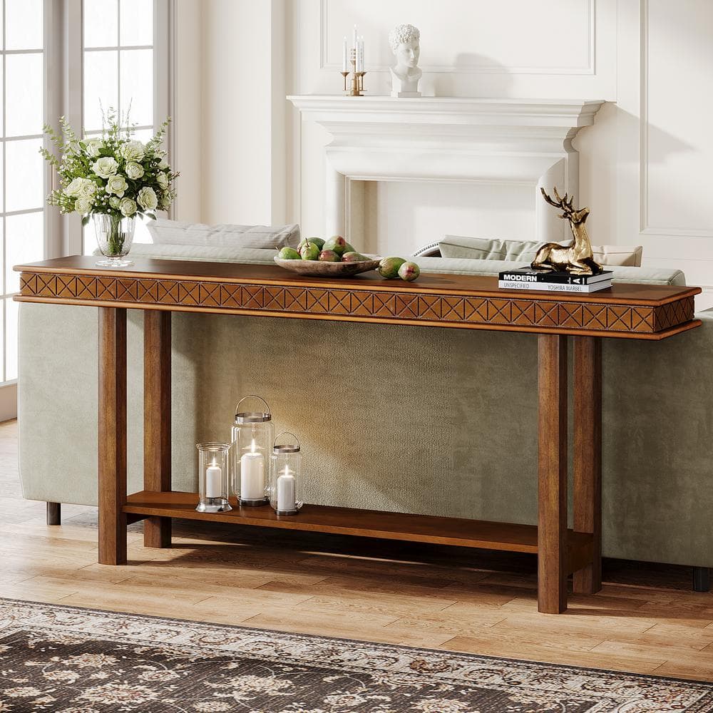 Turrella 70.9 in. Brown Rectangle Engineered Wood Console Table with 2-Tier