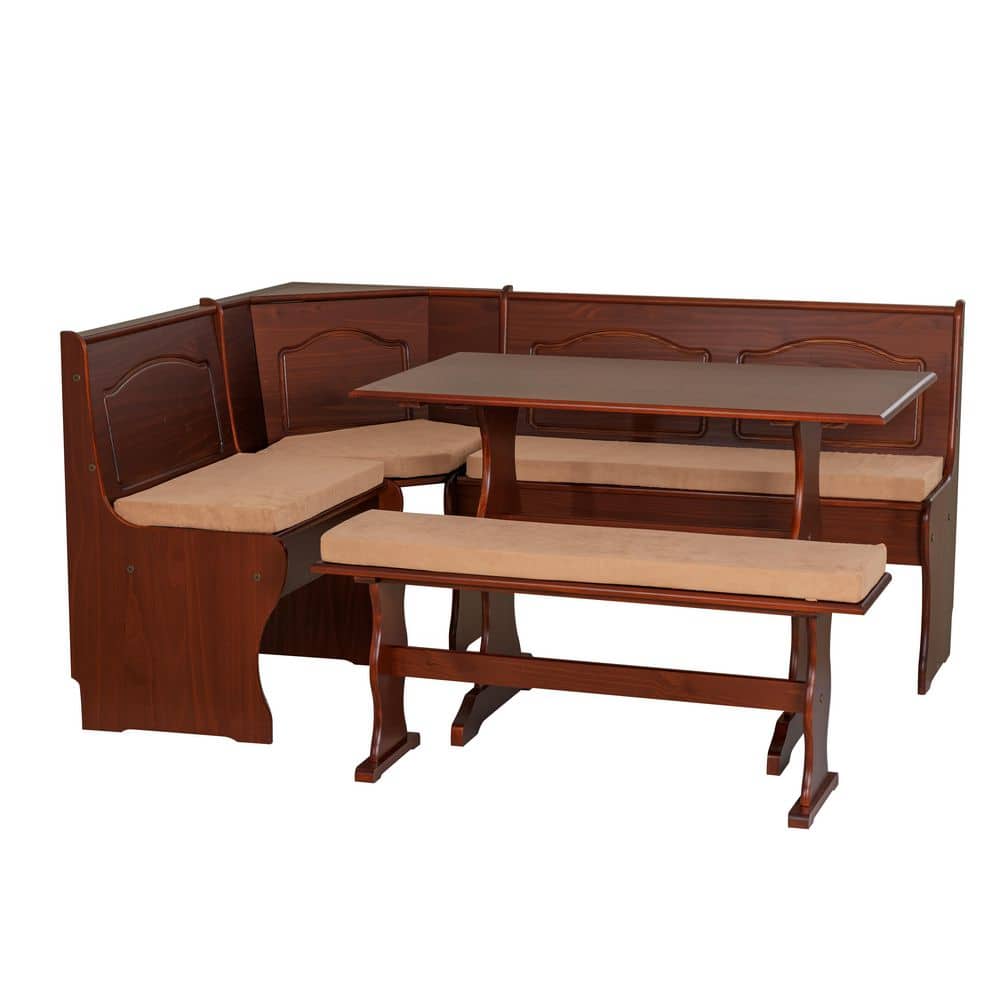 Zoe 4-Piece L-Shape Walnut Wood Top Nook Dining Set with Beige Cushions Seats 5 price history on PriceWatchPro