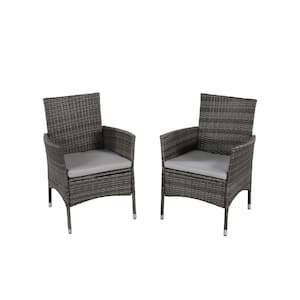 5-Pieces Gray Wicker Patio Conversation Set with Gray Cushions