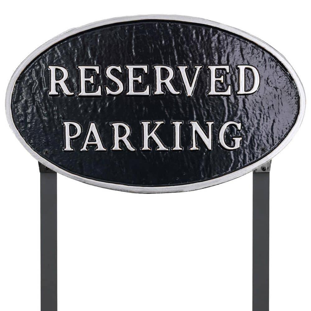 "10"" x 18"" Large Oval Reserved Parking Statement Plaque Sign with Lawn Stakes-Black/Silver" price history on PriceWatchPro