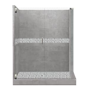 Del Mar Grand Hinged 32 in. x 36 in. x 80 in. Left-Hand Corner Shower Kit in Wet Cement and Satin Nickel Hardware