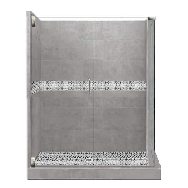 American Bath Factory Del Mar Grand Hinged 36 in. x 48 in. x 80 in. Left-Hand Corner Shower Kit in Wet Cement and Satin Nickel Hardware