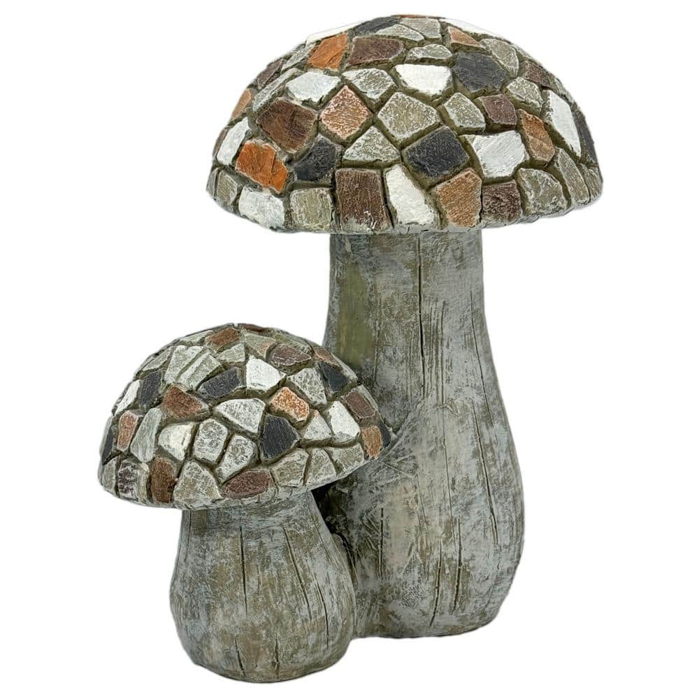 Whimsical Mosaic Double Mushroom Polyresin Garden Statue