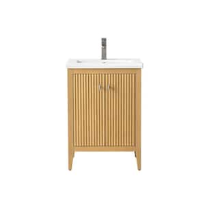 24 in. W x 18.5 in D x 34 in. H Single Sink Bath Vanity Cabinet in Linear Natural Oak with Ceramic Top