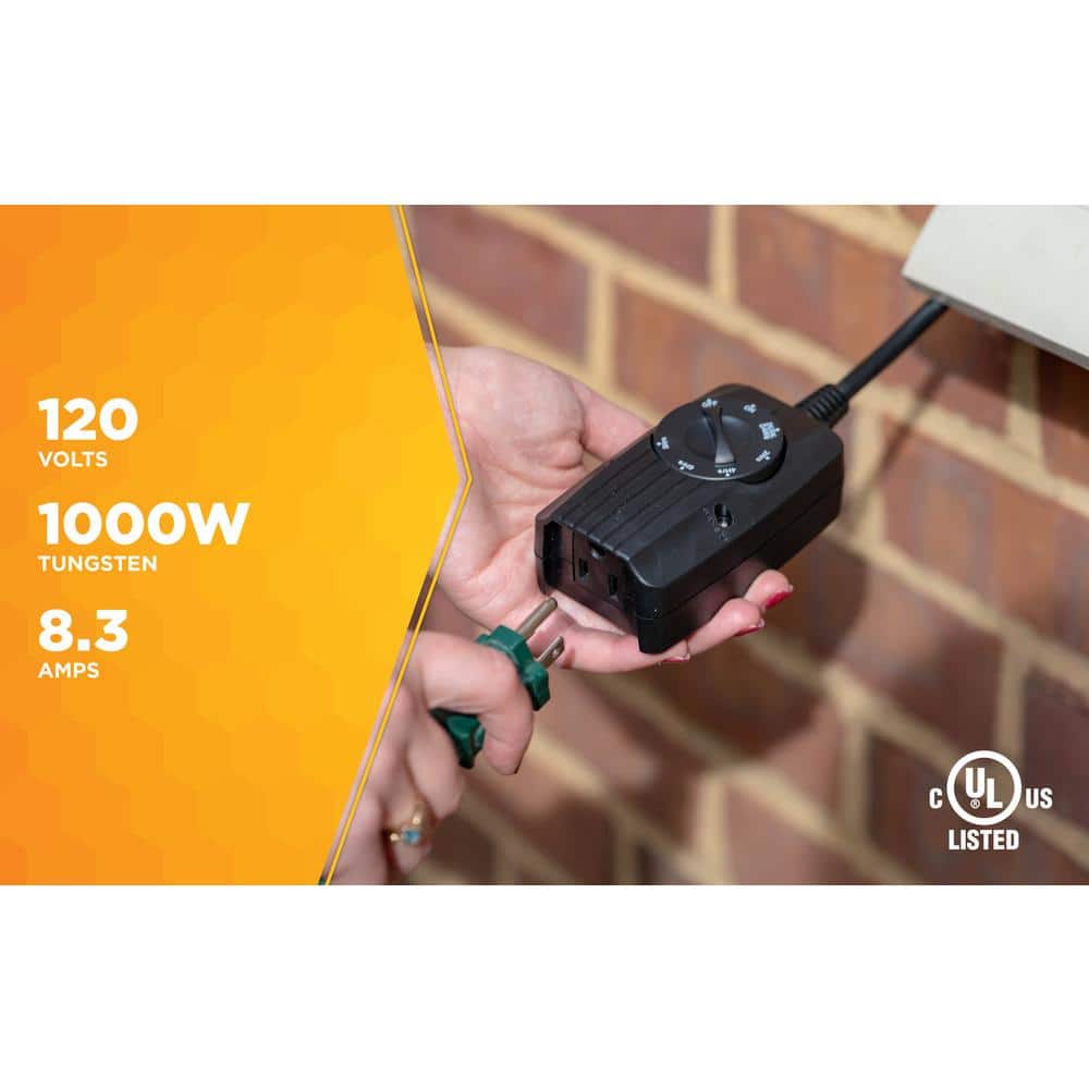 Black Outdoor Mechanical Light Sensor Timer with Photocell