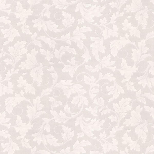 Large Scrolling Leaf White Paintable Wallpaper