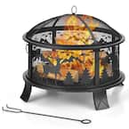 26 in. Outdoor Wood Burning Steel Fire Pit Firepit Bowl with Spark Screen, Poker
