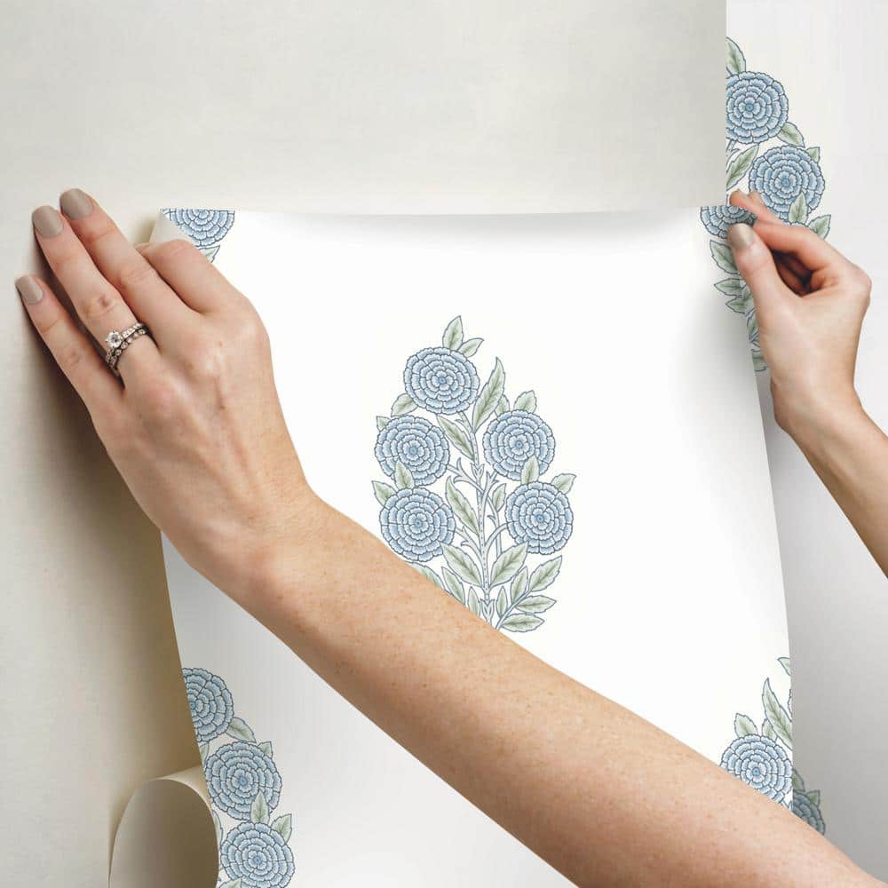 Blue Floral Self-Adhesive Repositionable Vinyl Wallpaper Roll