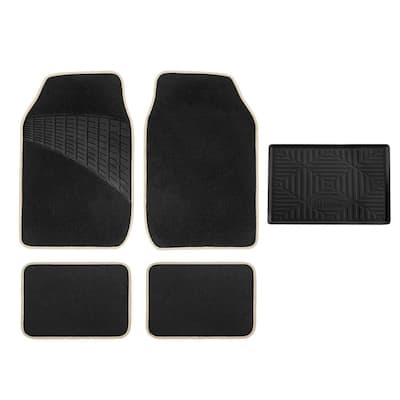 Beige Color-Trimmed Liners Non-Slip Car Floor Mats with Rubber Heel Pad - Full Set