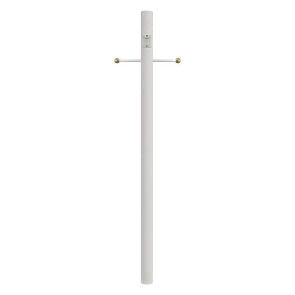 SOLUS 8 ft. White Outdoor Direct Burial Lamp Post with Cross Arm and Grounded Convenience Outlet fits 3 in. Post Top Fixtures