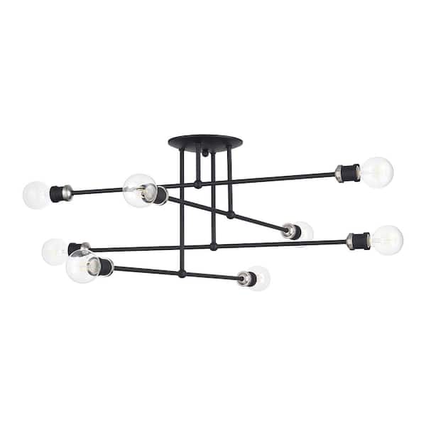 Livex Lighting Delacroix 35 in. 8-Light Black Semi Flush Mount