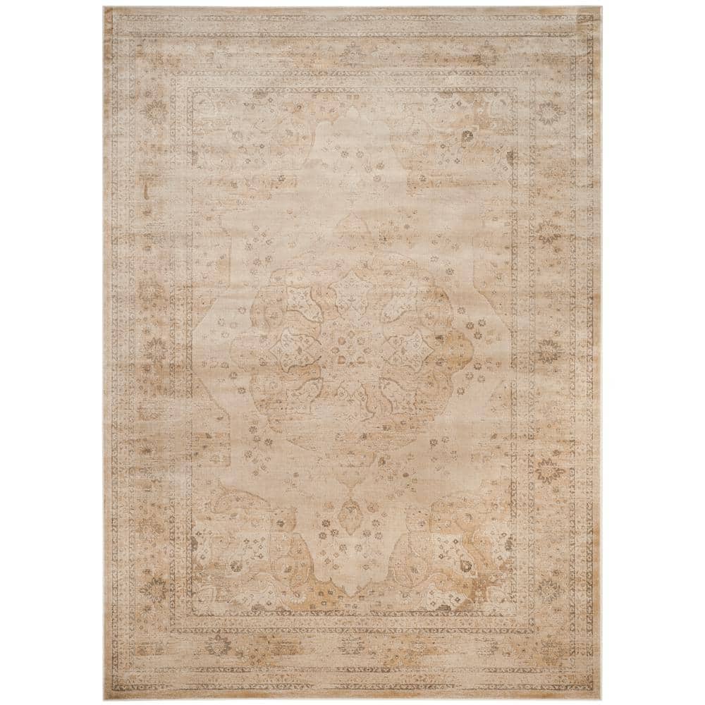 Creme Elegance Round Wool-Blend 8' Vintage Area Rug