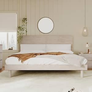 Stone Gray Wood Frame King Platform Bed with Headboard