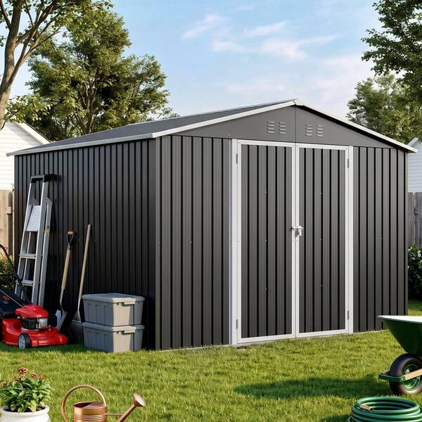 アキ①シェルターgh グレー　フルセット ToolCat 10x10 ft Outdoor Metal Storage Shed with Lockable Double