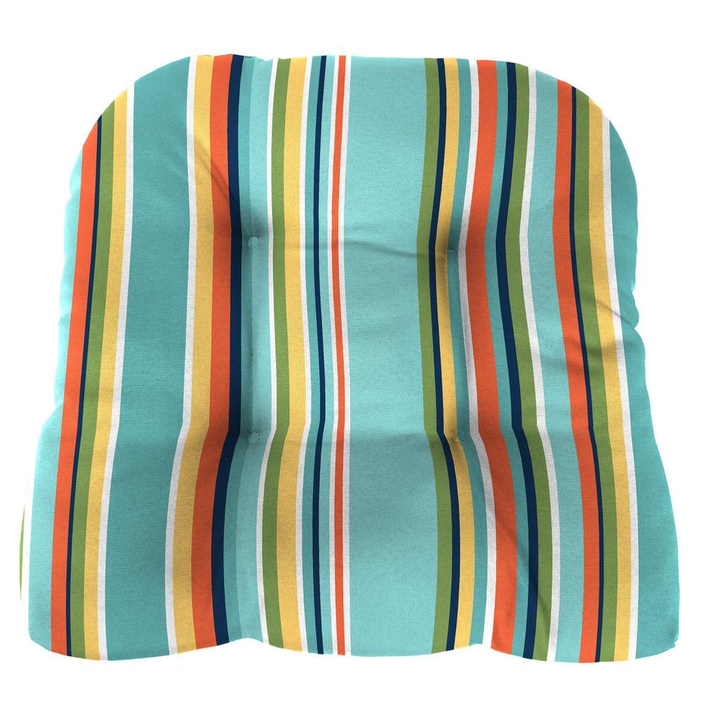 Turquoise Stripe Tufted Outdoor Wicker Cushion Set