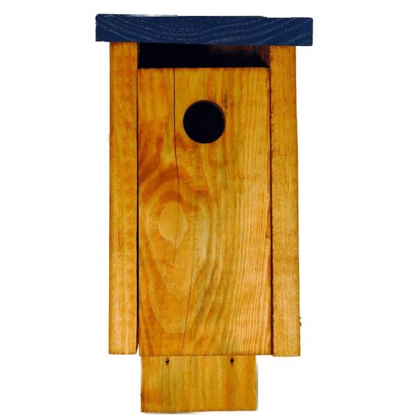 Fly Away Homes Finished Pine Chickadee Bird House with Blue Painted Roof