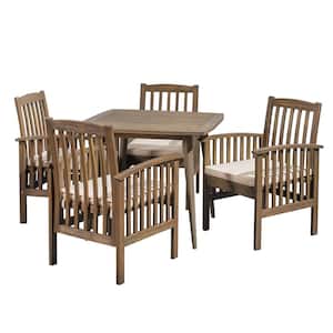 Casa 30 in. Grey 5-Piece Wood Square Outdoor Dining Set with Cream Cushion