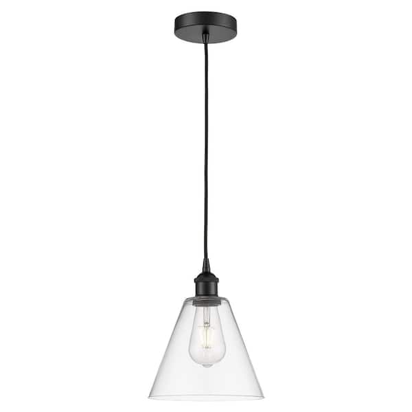 Edison Glass Cone 60-Watt 1-Light Matte Black Standard Mini Pendant Light with Clear Glass Shade, No Bulbs Included