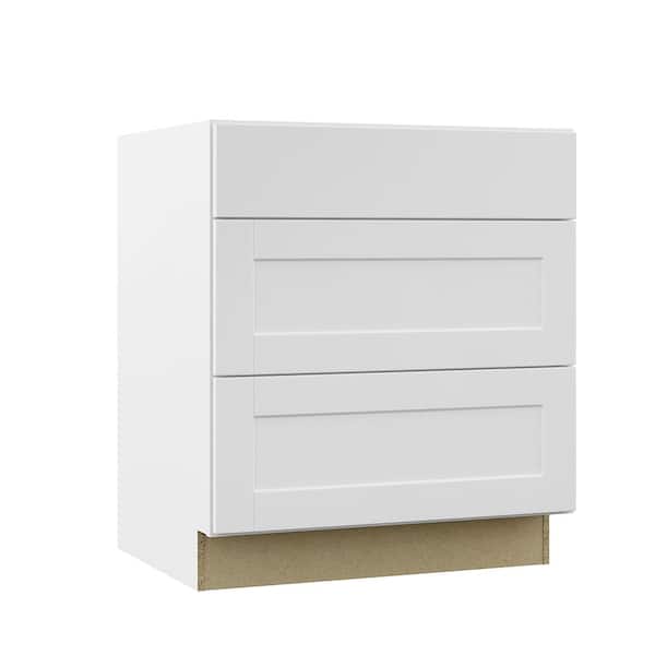 Hampton Bay Satin White Shaker Assembled Pots and Pans Drawer Base Kitchen Cabinet (30 in. x 34.5 in. x 24 in.)