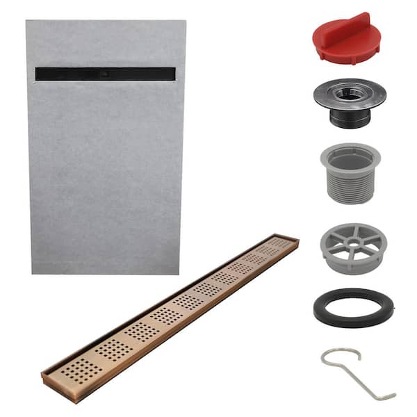 Everbilt Watershield Shower System 36 in. x 60 in. Pre-sloped Offset Linear Drain with Brush Bronze Square Punch Shower Kit