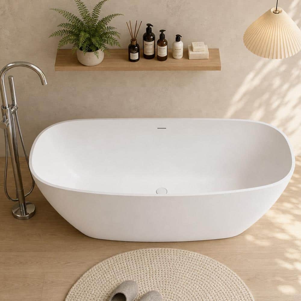 67 Inch Solid Surface Freestanding Bathtub, Stone Resin Deep Soaking Tub, Ultra Durable, Easy Clean, Drain Not Included price history on PriceWatchPro