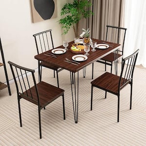 5-Piece Walnut Wood Top Dining Table Set for Small Space Kitchen Table Set Seats 4