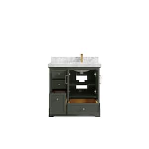 Alys 36 in. W x 22 in. D x 36 in. H Right Offset Single Sink Bath Vanity in Pewter Green with 2" Carrara Marble Top