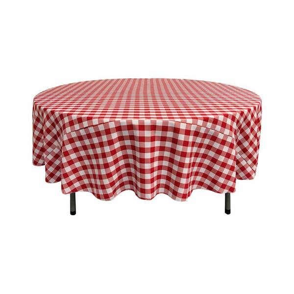 90 in. White and Red Polyester Gingham Checkered Round Tablecloth