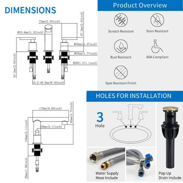 8 in. widespread 2-Handle 3-Hole Low-Arc Bathroom Vanity Faucet with Pop-Up Drain in Brushed Gold