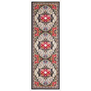 Eden Collection Oasis Medallion Black 2 ft. x 7 ft. Machine Washable Traditional Indoor Area Rug