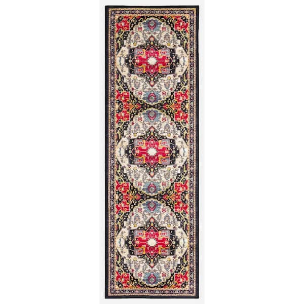 Concord Global Trading Eden Collection Oasis Medallion Black 3 ft. x 9 ft. Machine Washable Traditional Indoor Area Rug
