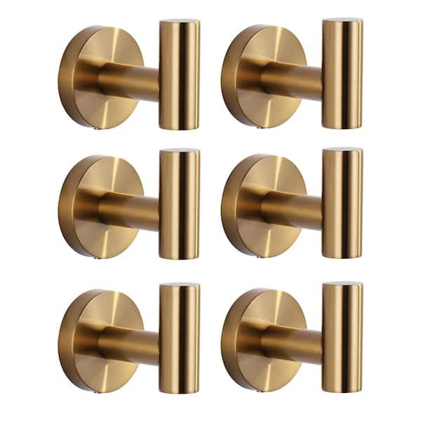 WOWOW Stainless Steel J-Hook Robe/Towel Hook in Brushed Gold 6-Pack