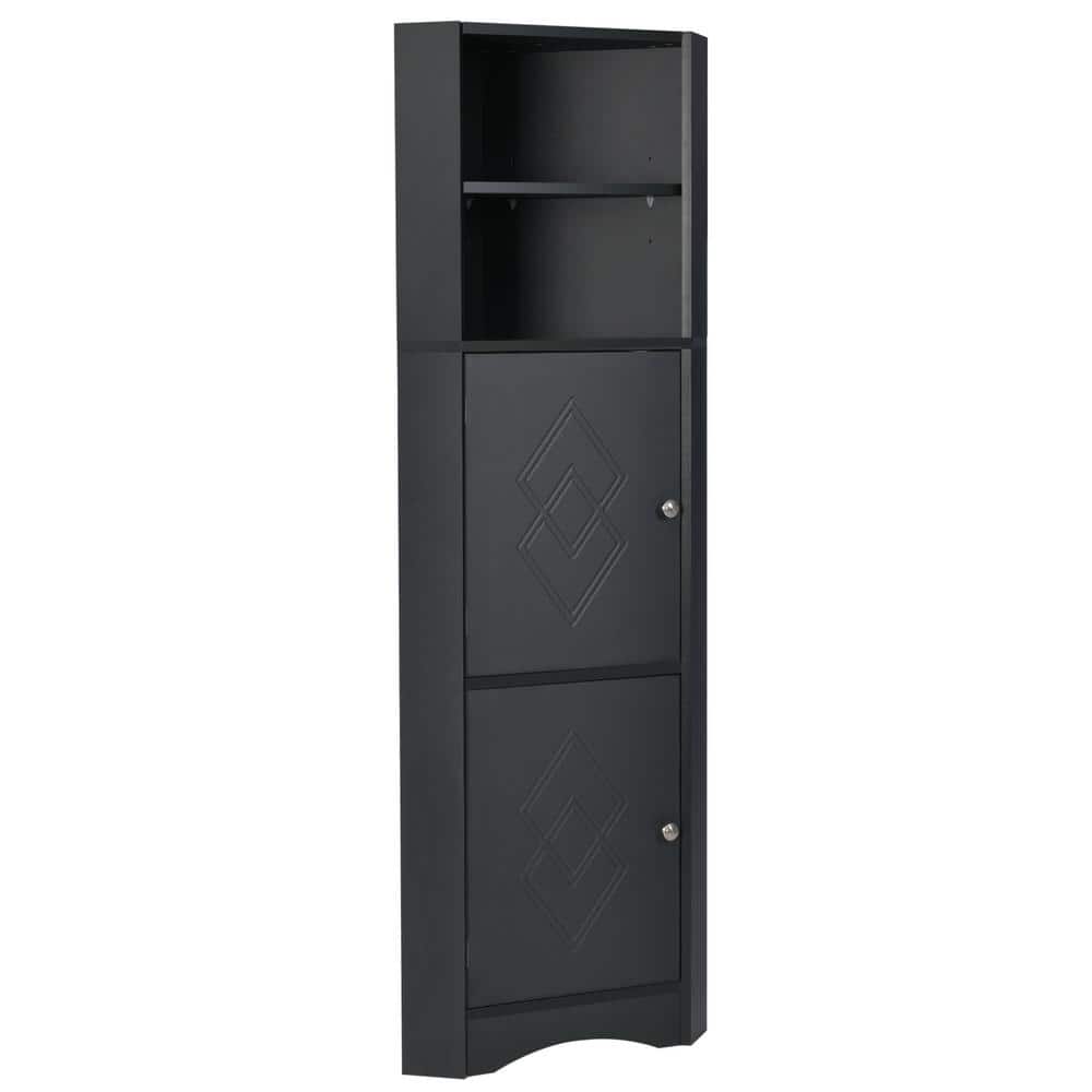 14.96 in. W x 14.96 in. D x 61.02 in. H Black Freestanding Corner Linen Cab