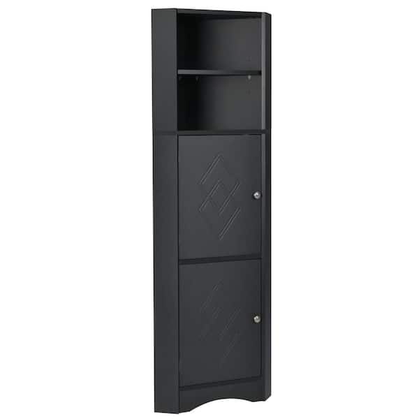 Unbranded 14.96 in. W x 14.96 in. D x 61.02 in. H Black Freestanding Corner Linen Cabinet with Doors and Adjustable Shelves